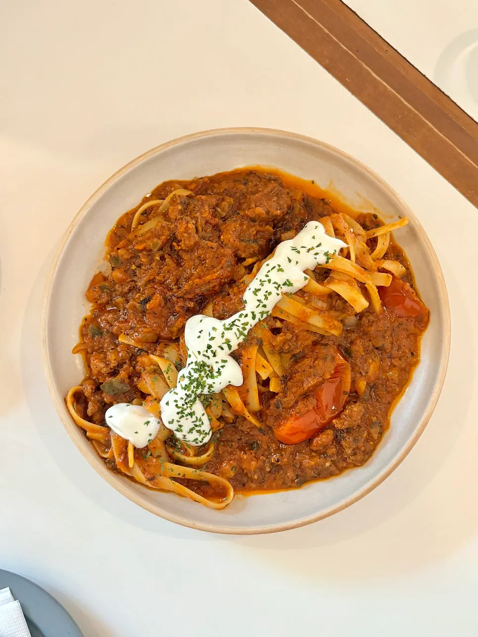 Close-up of the tomato ragu sauce simmered for 4 hours