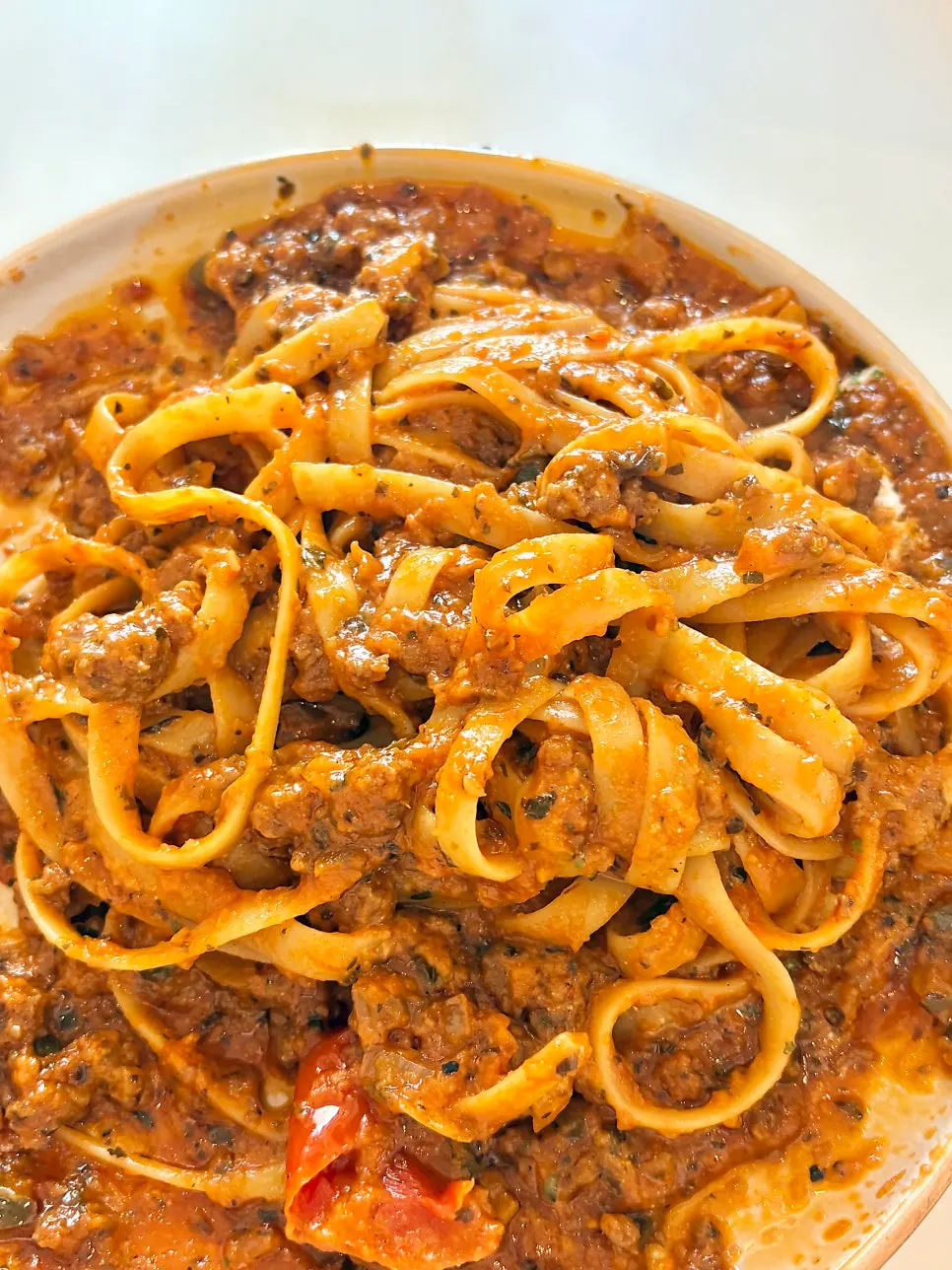 Pasta mixed together with the sauce