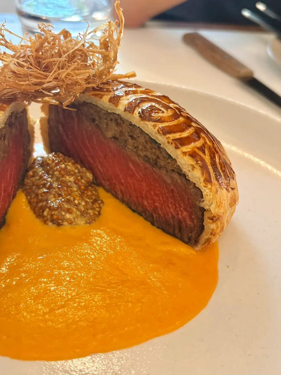 Mushroom duxelles and fried enoki topping