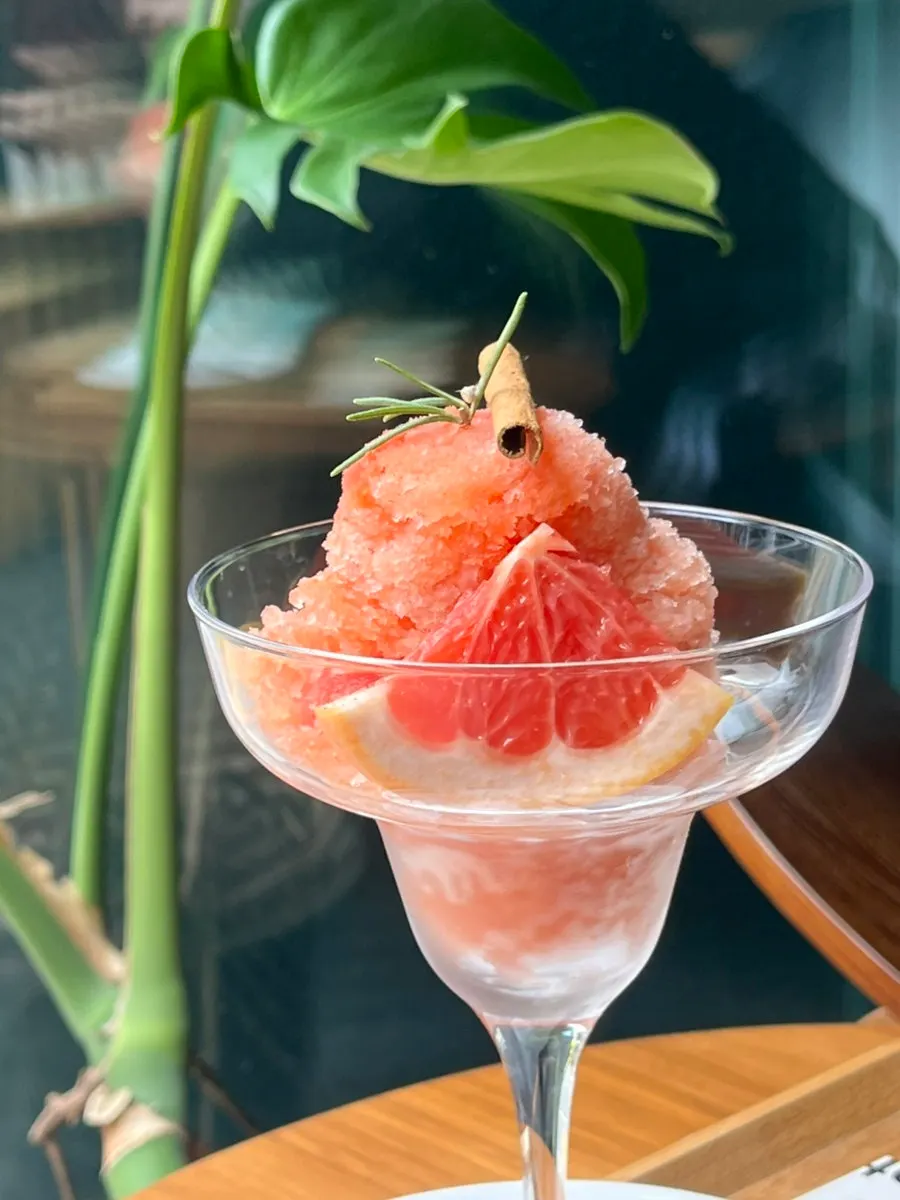 A cup of cinnamon grapefruit granita at Iridescent