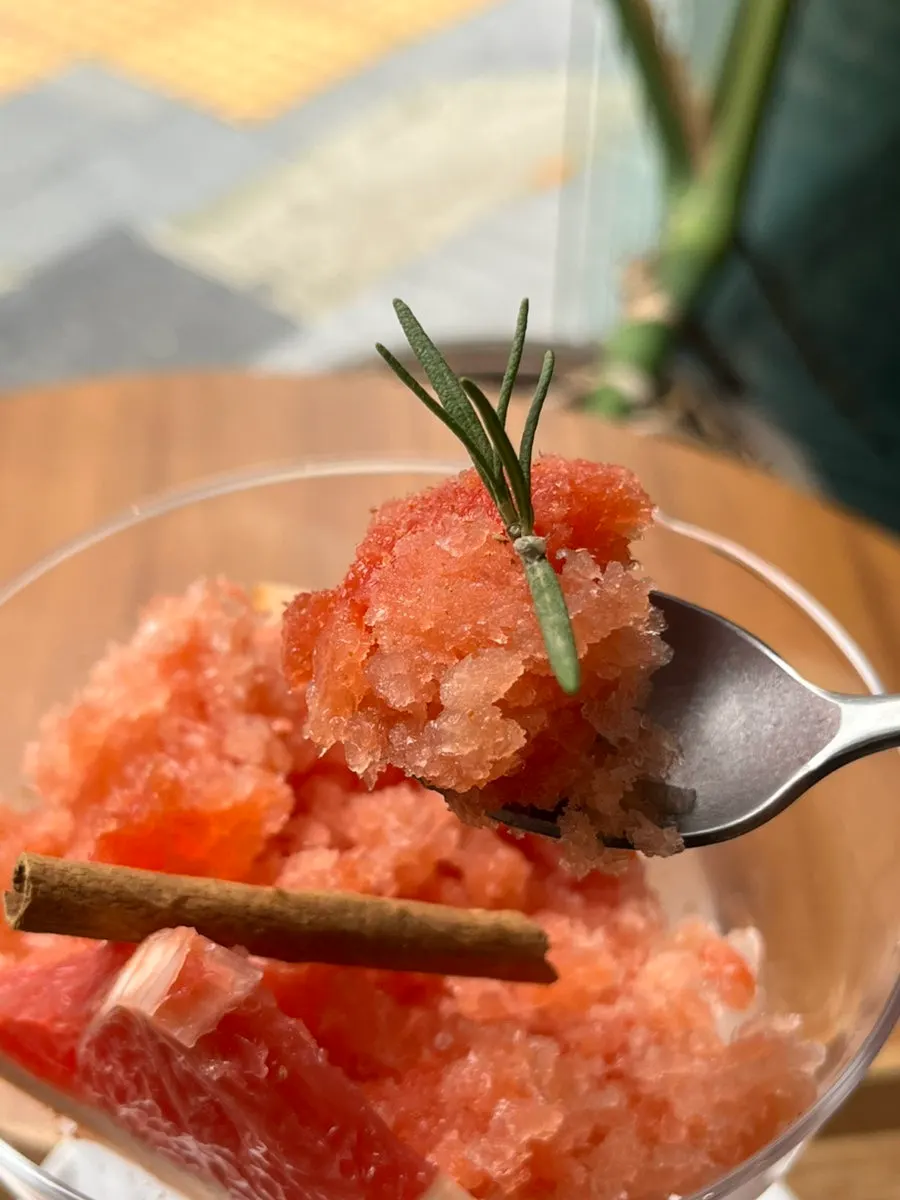 Cinnamon grapefruit granita enjoyed by the window