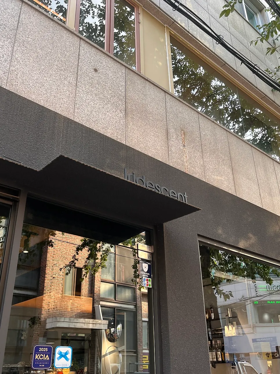 Iridescent's full-glass exterior