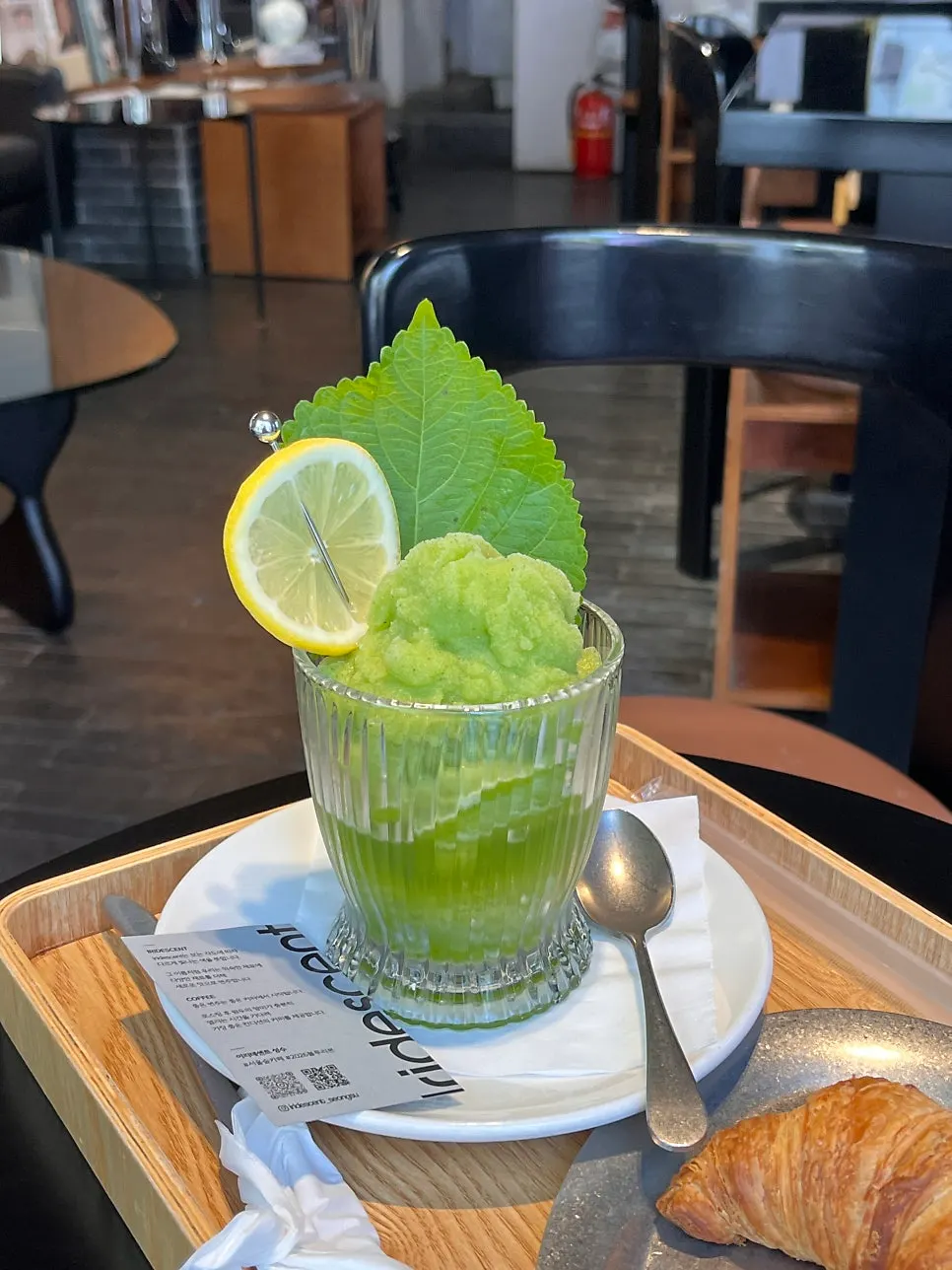 A glass of Iridescent's perilla smoothie