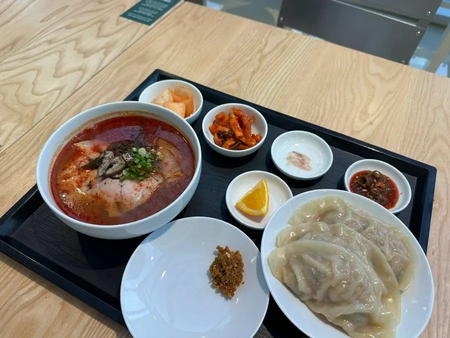 Close-up of the spicy gomtang broth