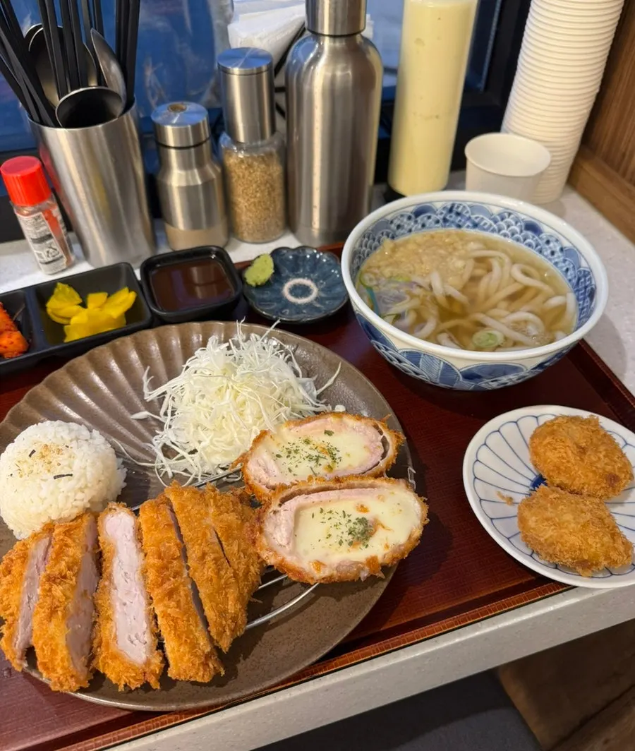 Half-and-half katsu set with udon