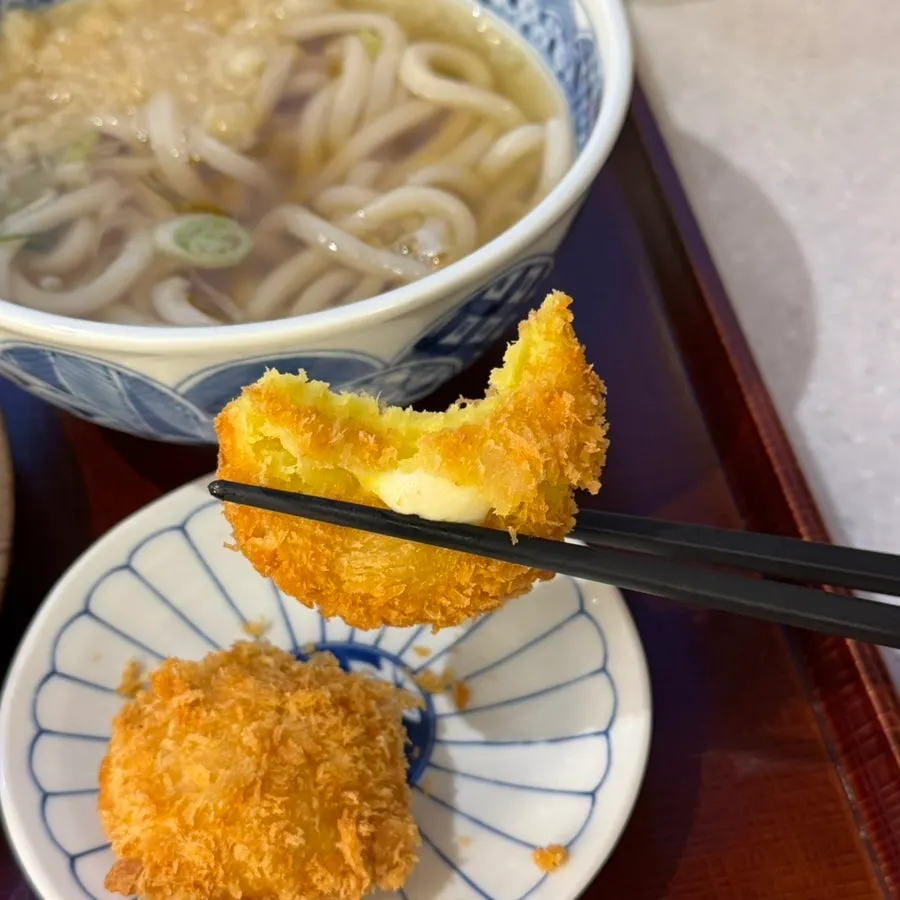 Cross-section of the crispy sweet potato cheese croquette
