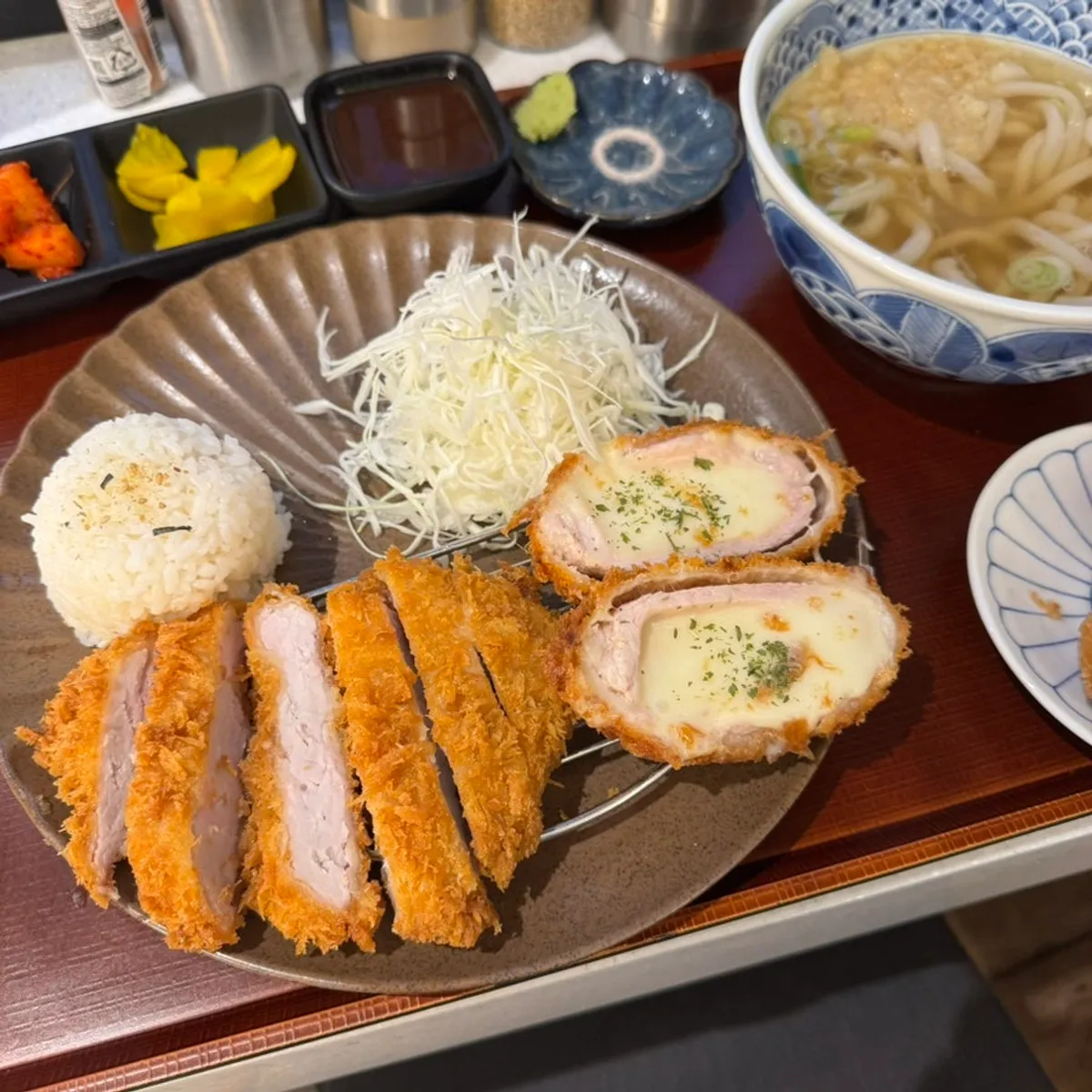 Main photo of the half-and-half katsu set spread at Kosi Seongsu Branch