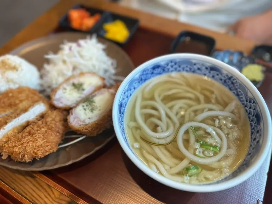Half-and-half katsu set with extra udon