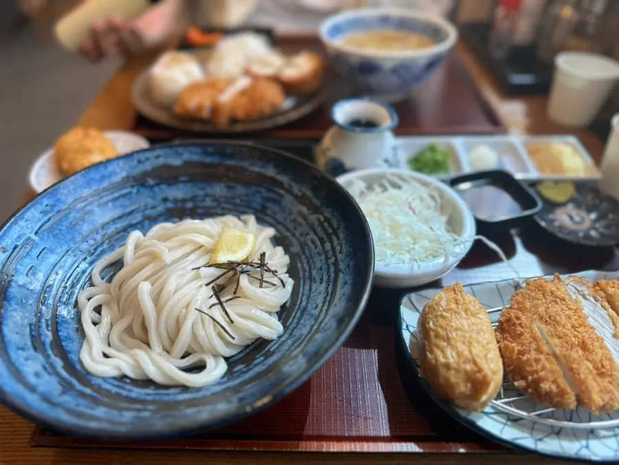 Bukkake udon set with extra tonkatsu