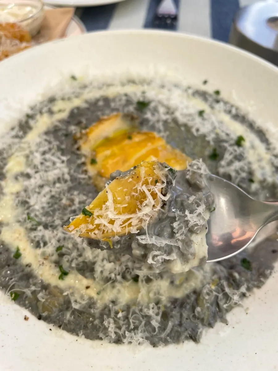 Abalone squid-ink risotto with cuttlefish