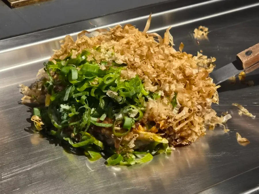 Classic Okonomiyaki filled with ingredients