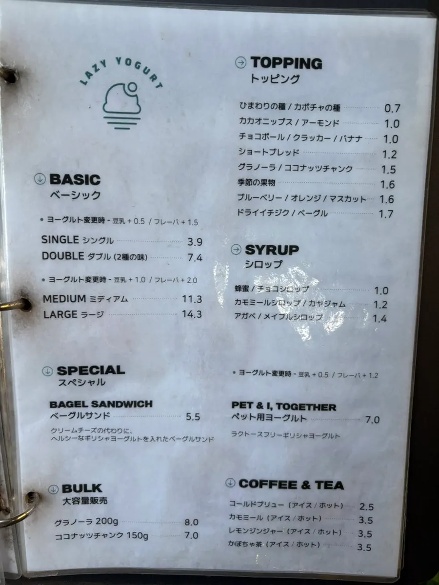 Granola topping menu at Lazy Yogurt