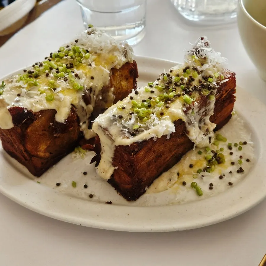 Perilla oil potato pavé served with shiitake sauce