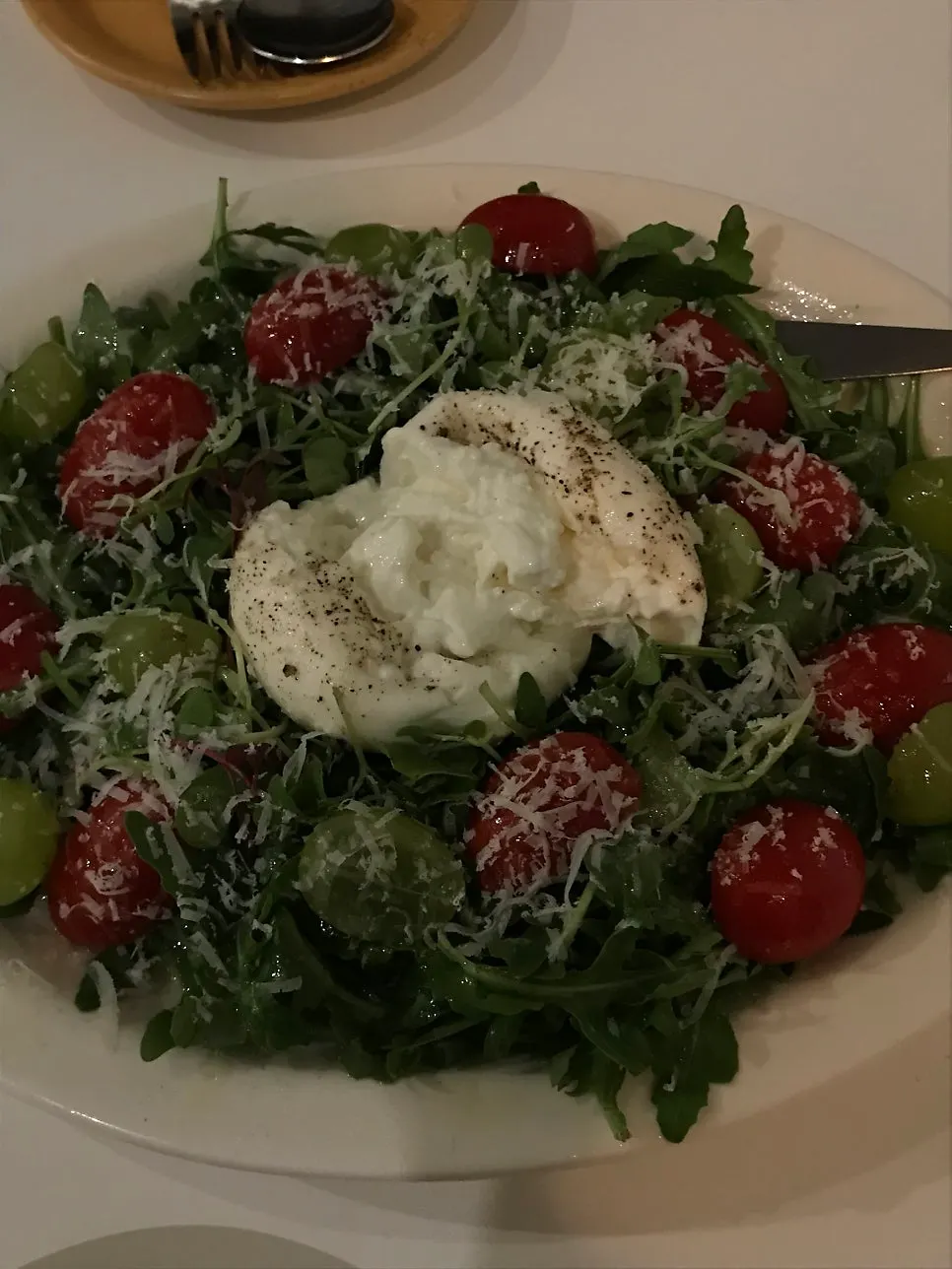 Close-up of the large burrata cheese portion