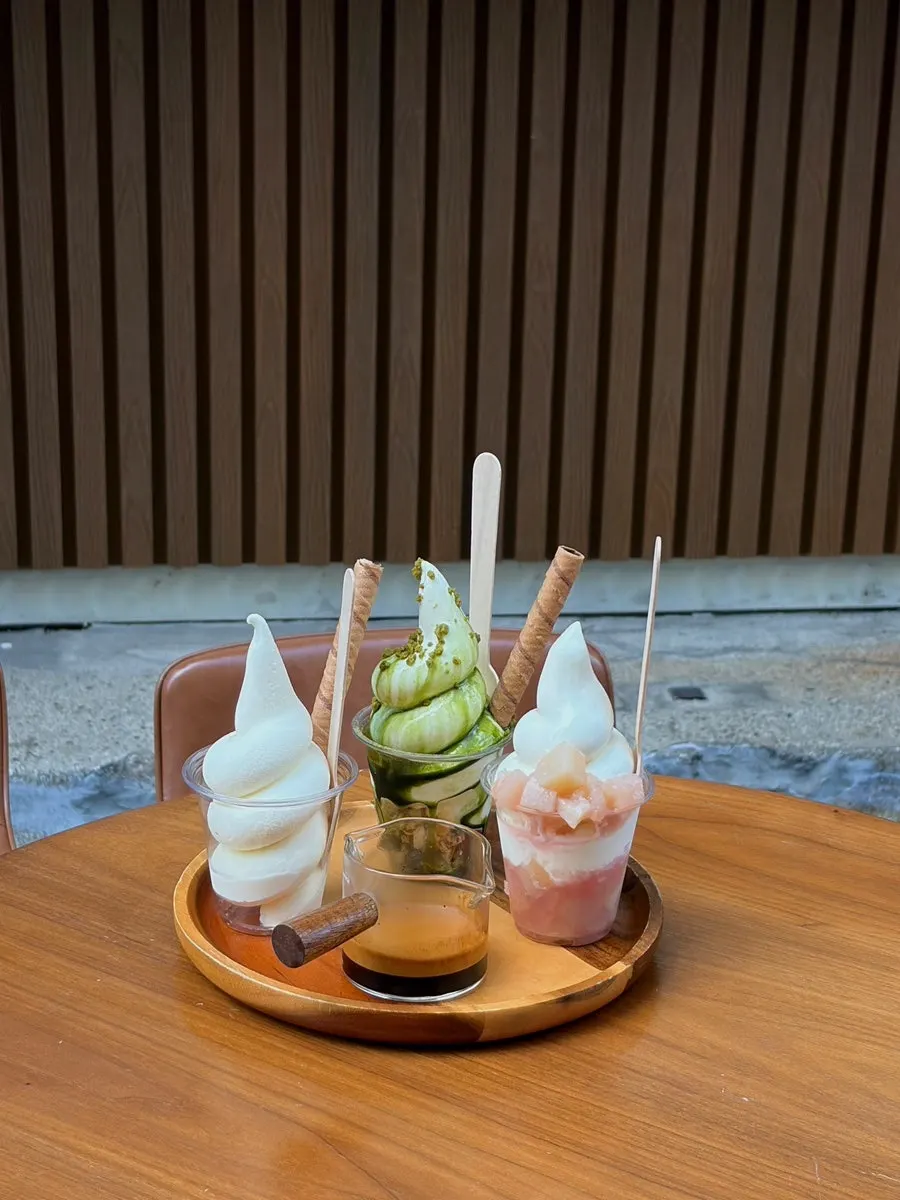 Ice cream order arranged on a tray