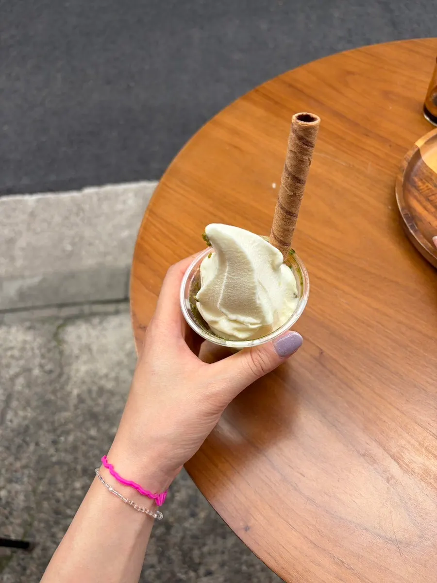 Ice cream with peach pieces