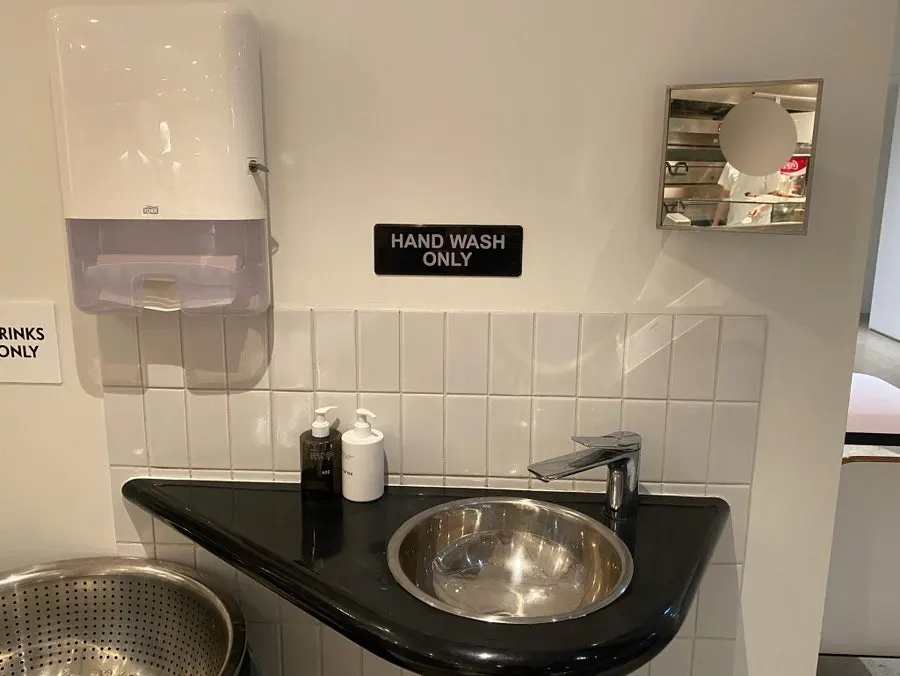 Handwashing area inside the shop