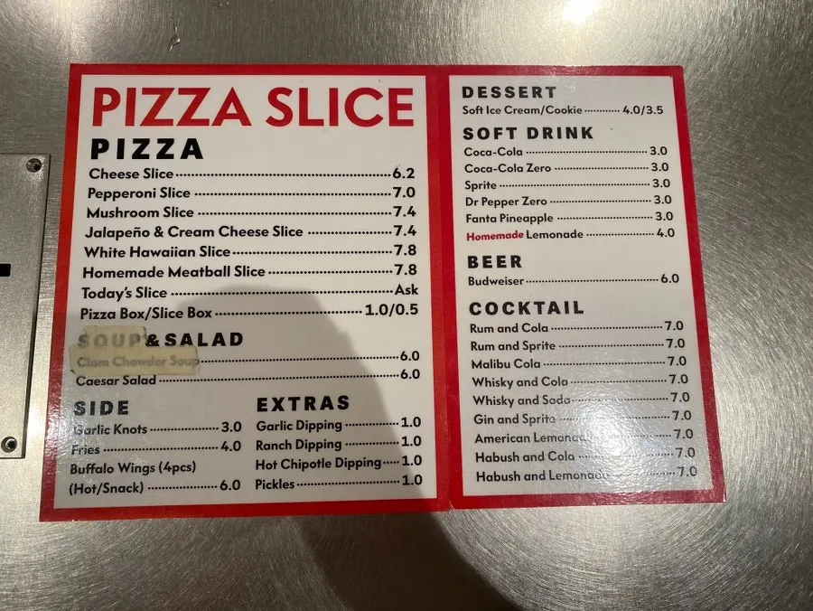 Menu board at Pizza Slice Seoul