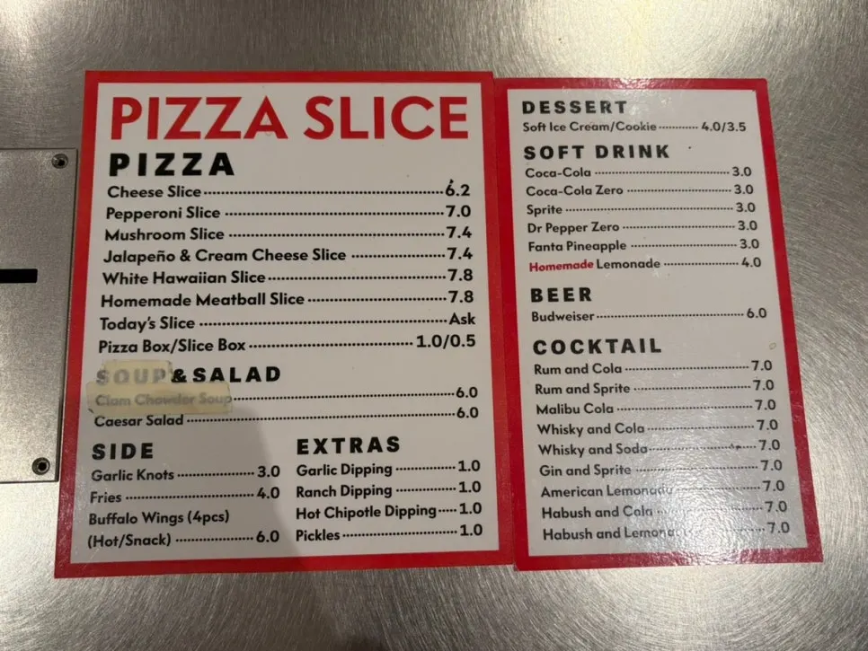 Menu board at Pizza Slice Seoul