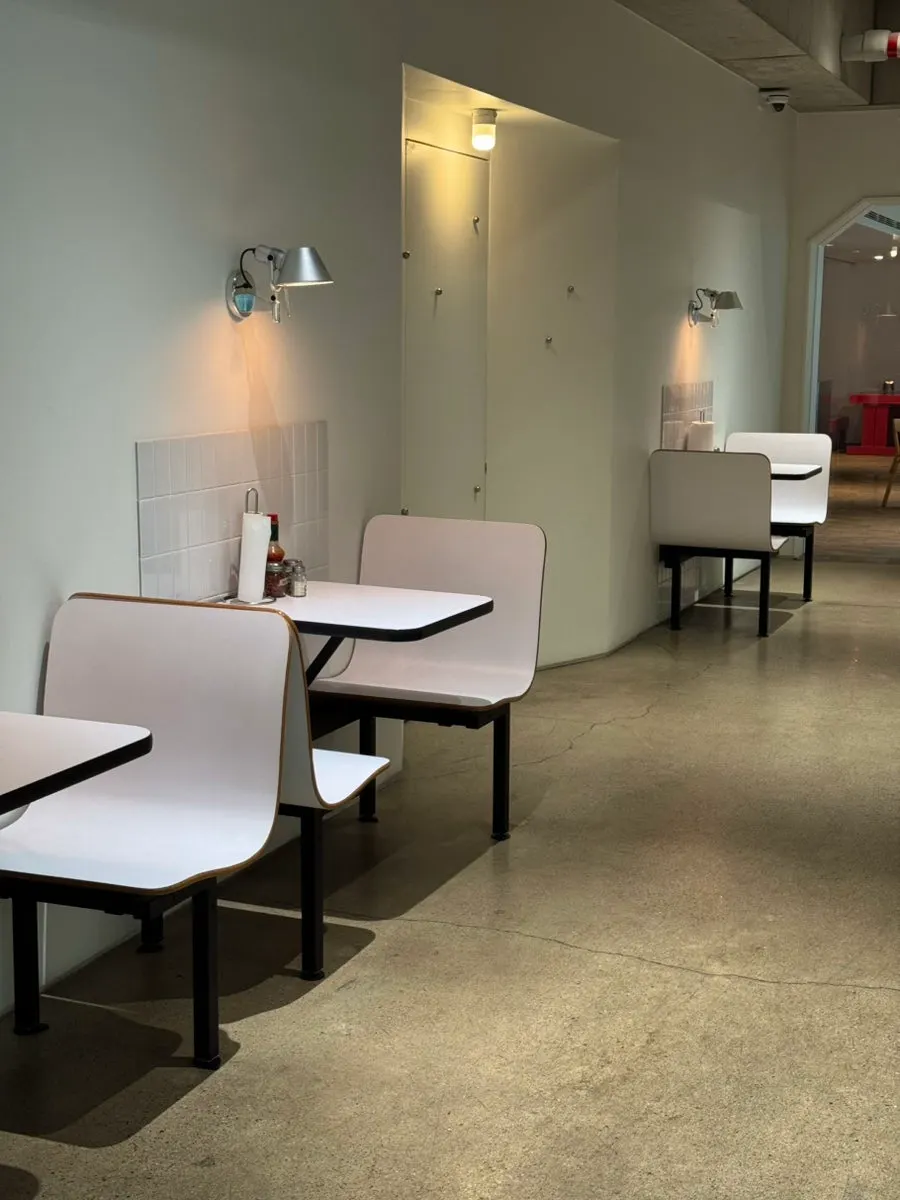 Seating and interior details at Pizza Slice Seoul