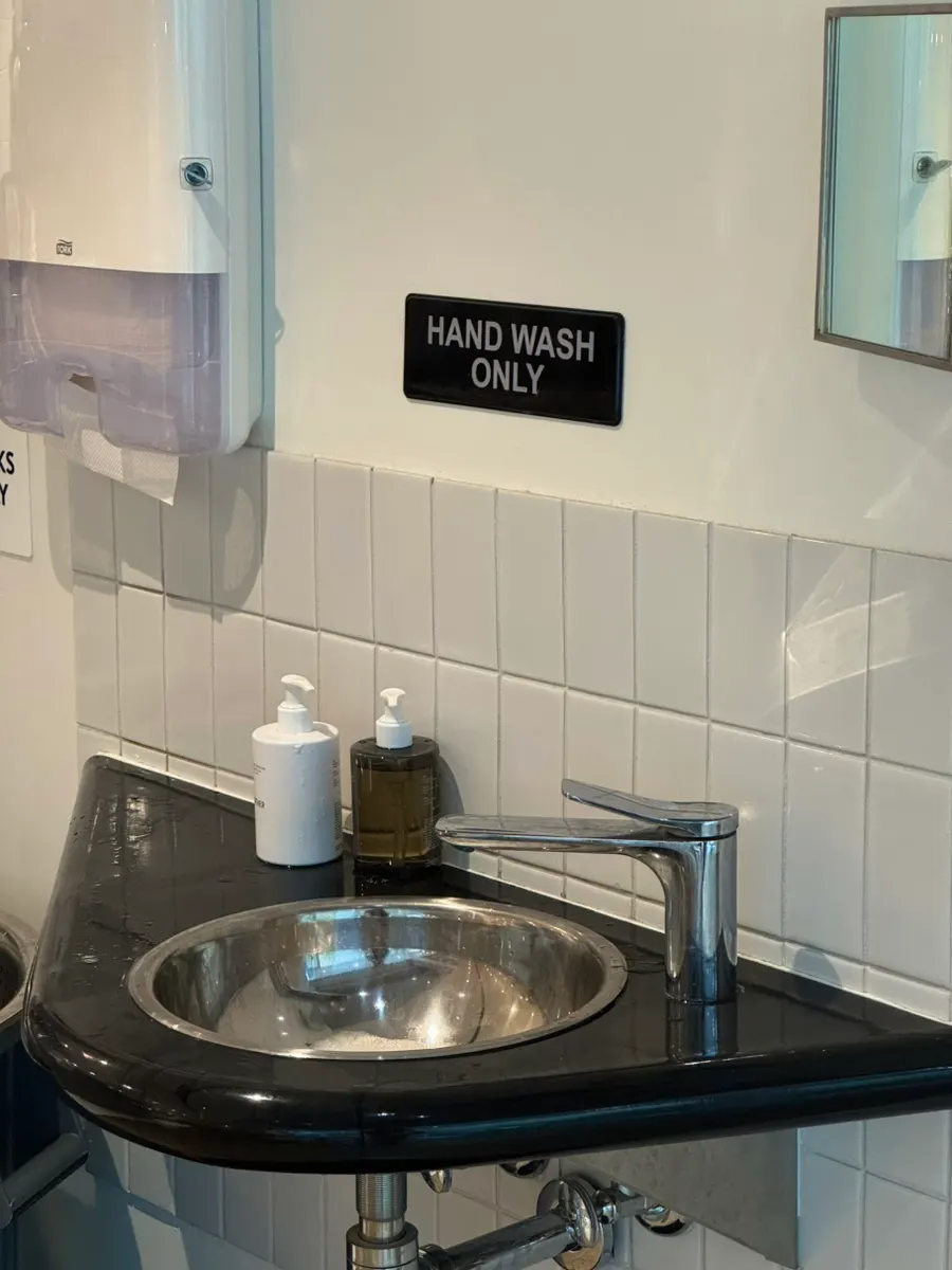 Hand-washing sink set up inside the shop