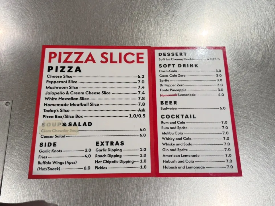 The Pizza Slice Seoul menu board