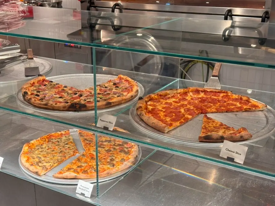 Slices displayed in the glass showcase
