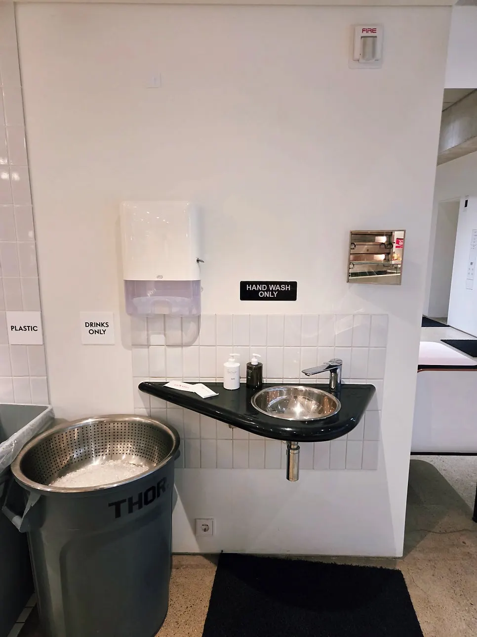 Hand-washing station inside the store