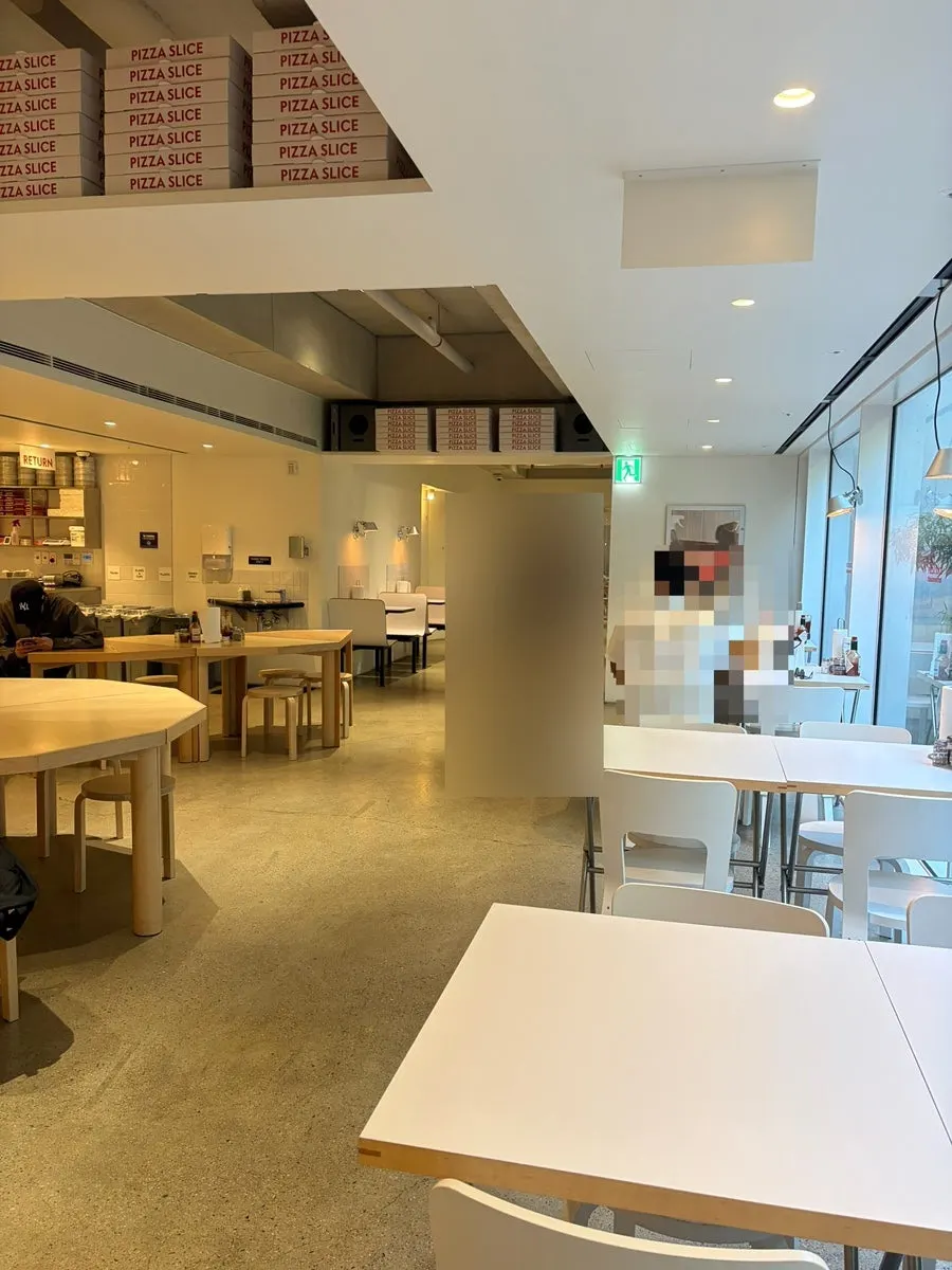 Modern tables and soft lighting inside the store