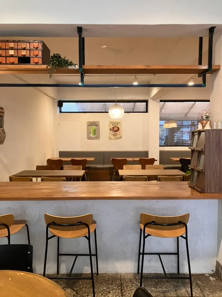 Interior decorated in wood tones and white
