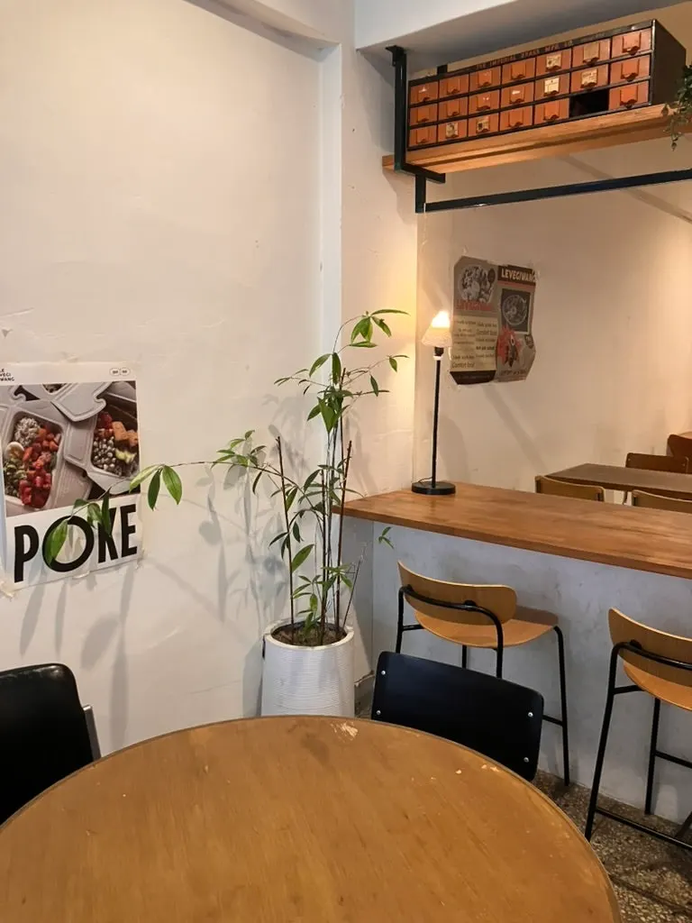 Spacious, comfortable seating at the poke restaurant