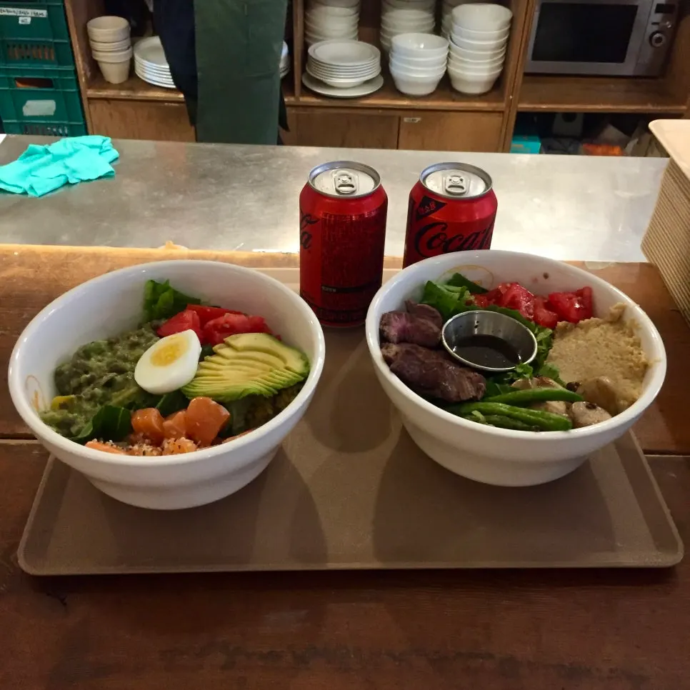 Table setting with the Yeona Bowl, Steak Bowl, and Zero Coke
