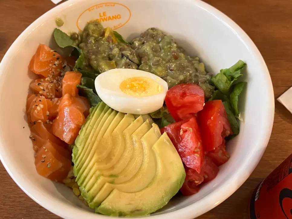 Yeona Bowl topped with salmon and avocado