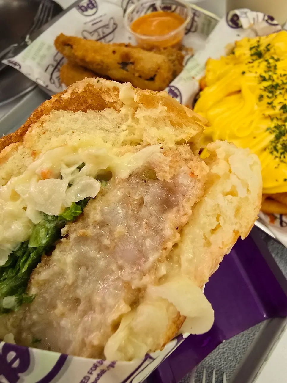 Burger with a springy shrimp patty
