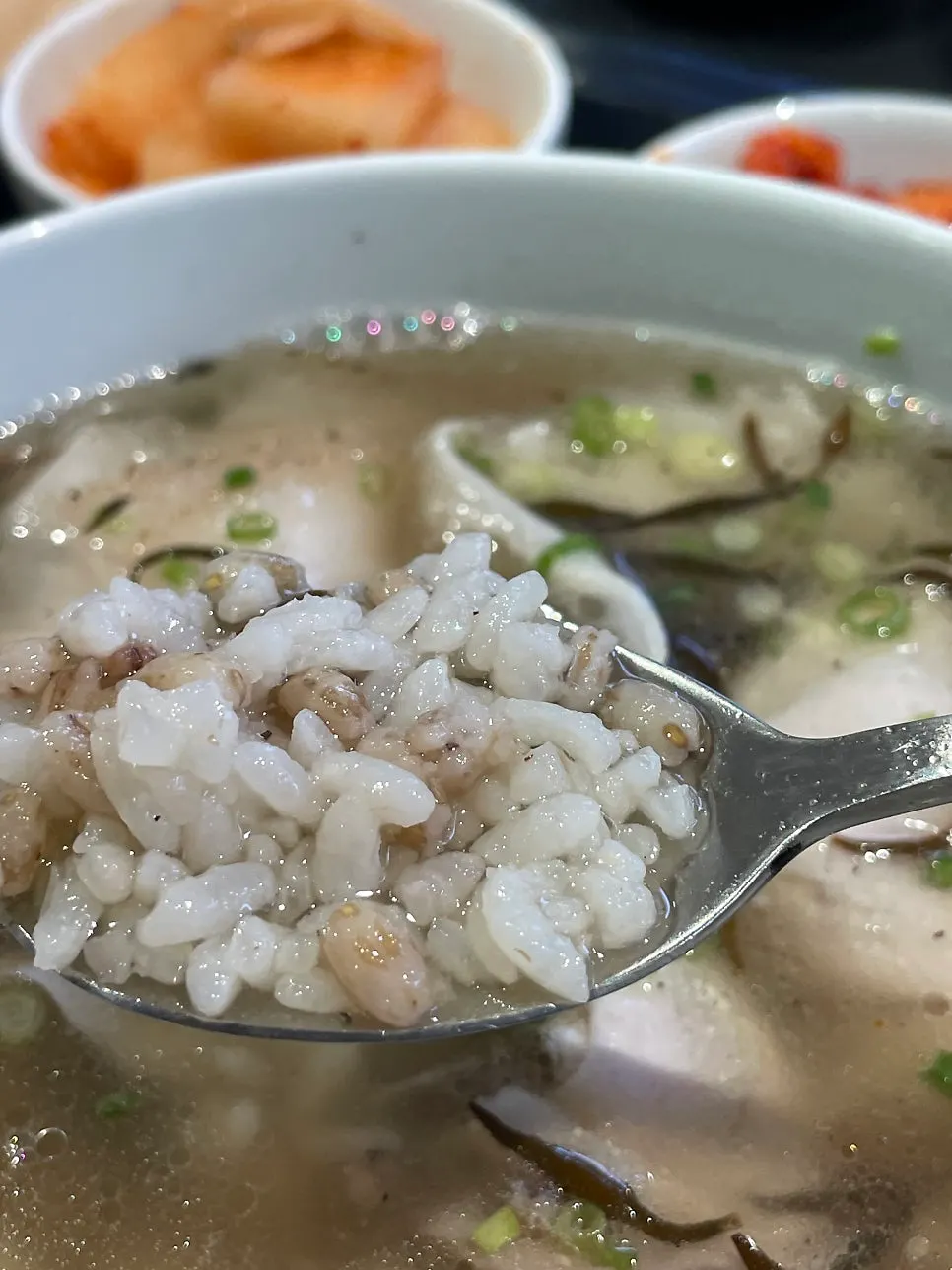 Radish side dish placed on top of gomtang meat