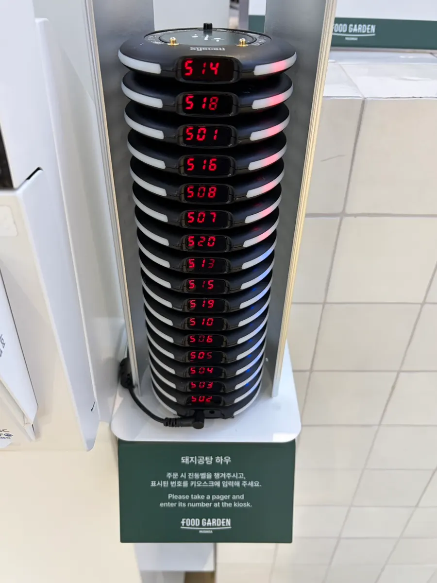 The pager placed beside the kiosk