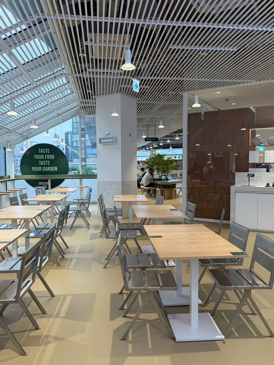 Seating in the 4th floor Food Garden at Musinsa Mega Store
