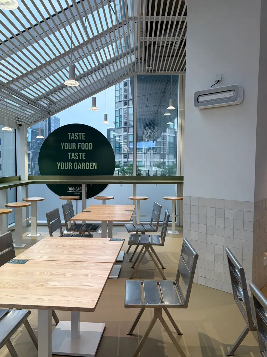 Interior of the Food Garden, styled like a brunch café