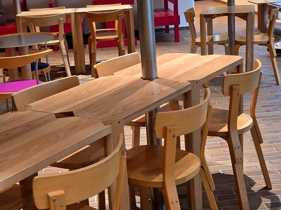 Café seating arrangement divided into separate sections
