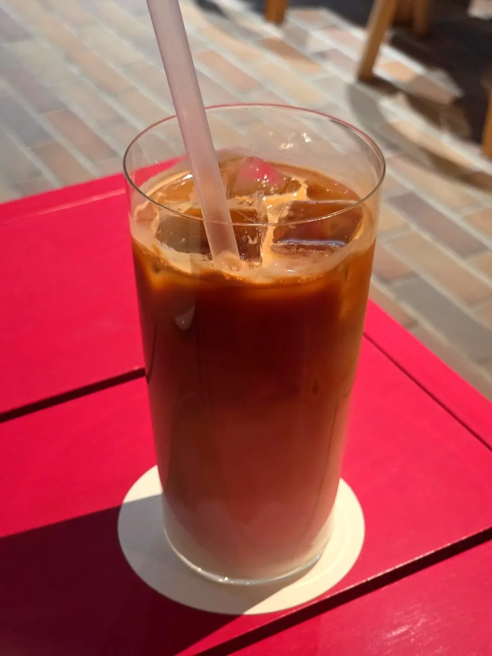 Iced café latte with ice cubes