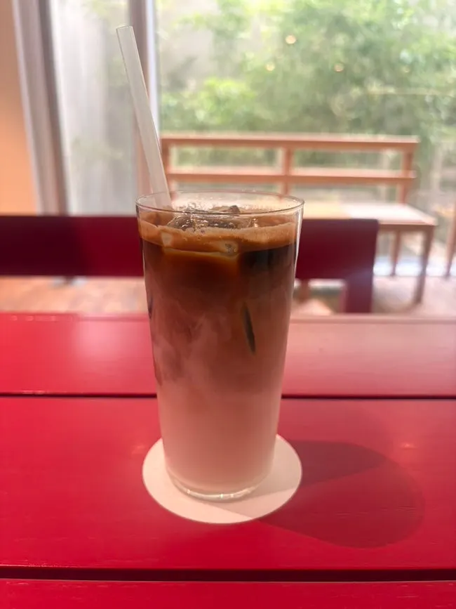 Vanilla cold brew latte with layered milk and coffee