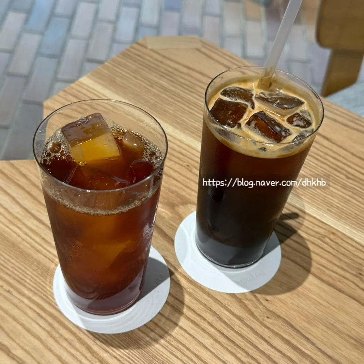 Two cups at T Coffee: hand-drip Ethiopia and iced americano