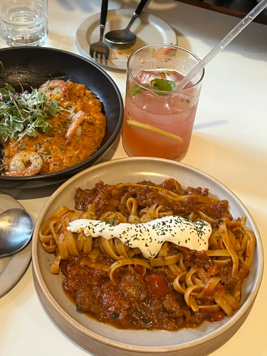Meal with pasta and risotto