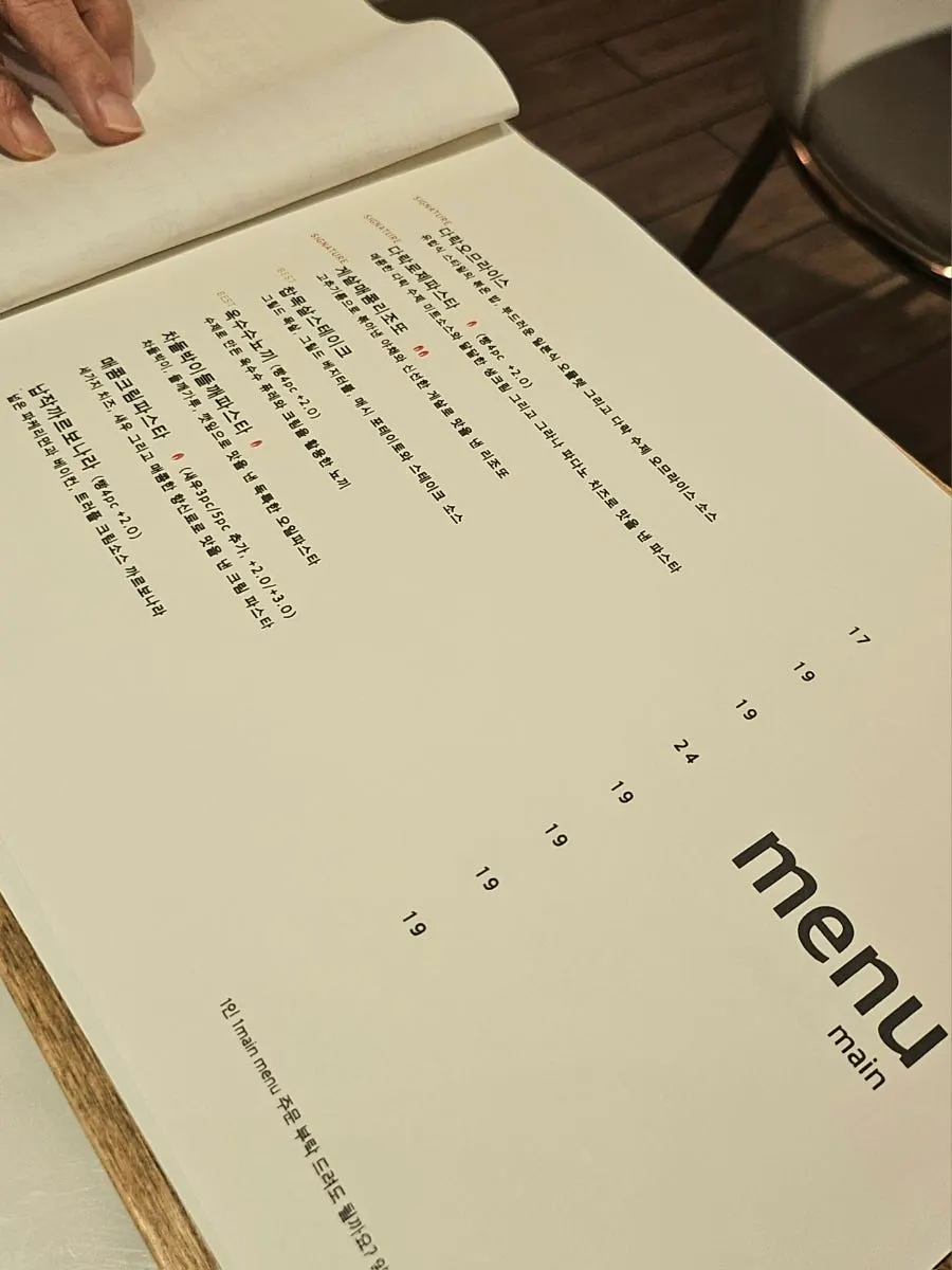 Menu showing a range of Western-style dishes