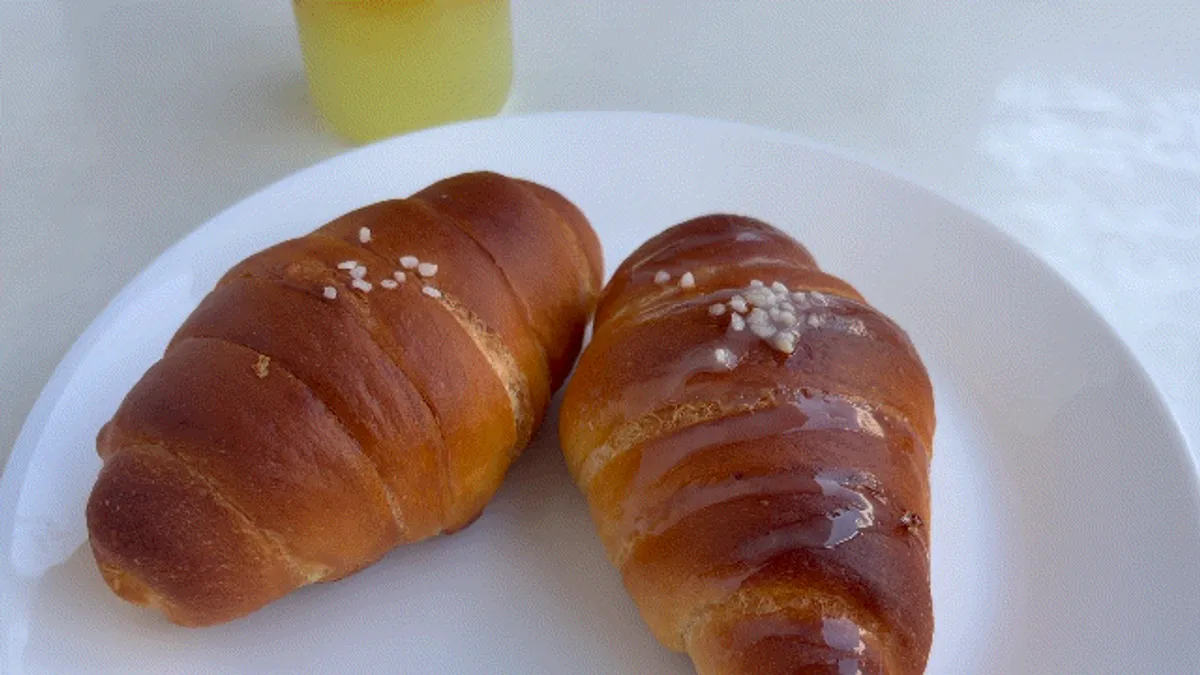 Cross-section of plain salt bread with coarse salt on top