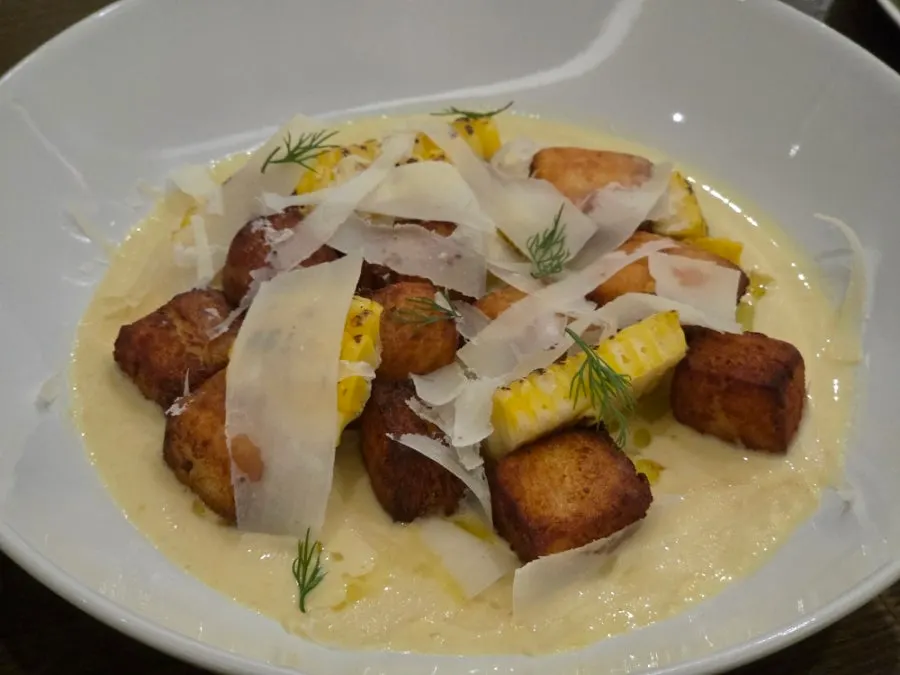 Fried gnocchi in Chodang corn cream sauce