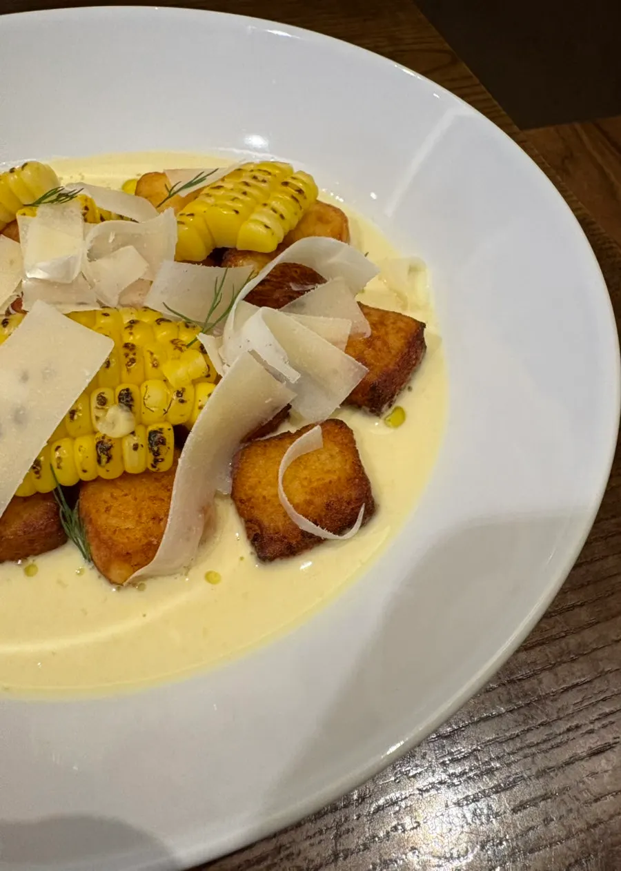 Golden gnocchi placed over cream sauce