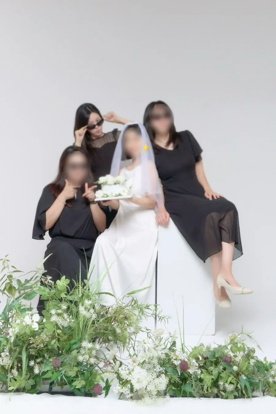 화이트 드레스와 면사포 차림의 독사진