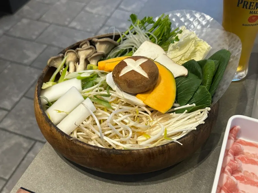 Plate of grade-1 black pork belly shabu set meat