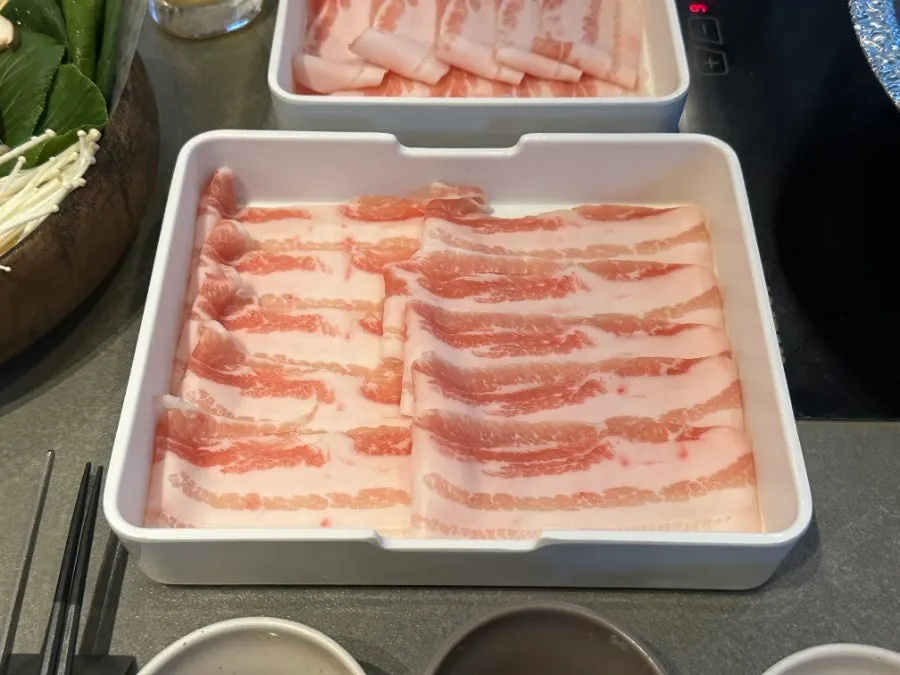 Plate of prime Angus chuck flap shabu set meat